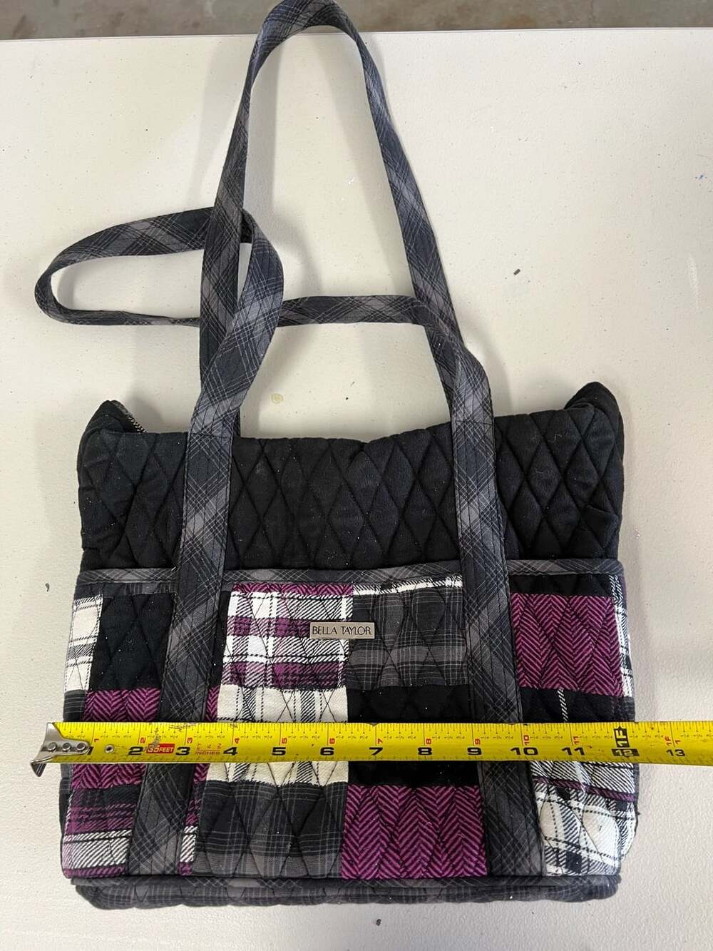 Bella Taylor Quilted Patchwork Tote Bag Black Grey Pink